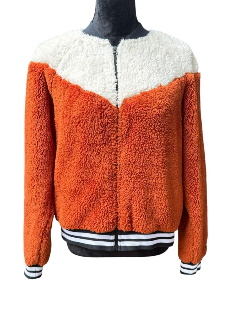 Nike Women's Orange & White Sherpa Bomber Jacket Size Large